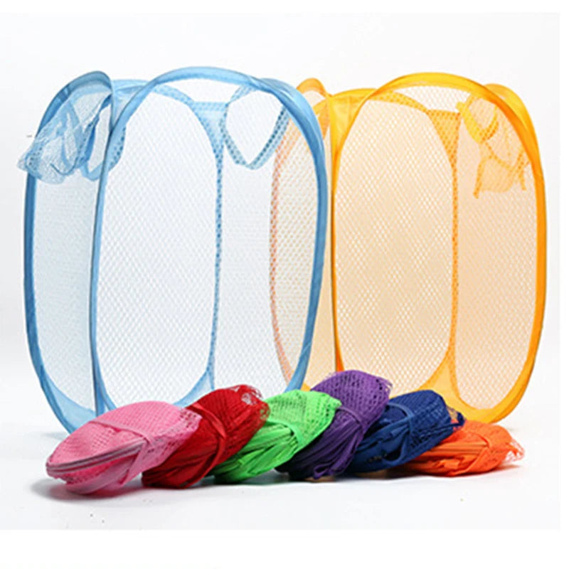Folding Laundry Mesh Basket Pop Up Open For College Dorm